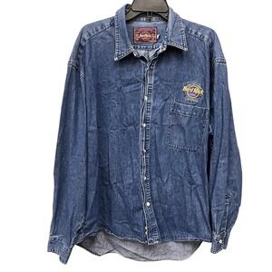Hard Rock Hotel Las Vegas Denim Shirt Men's XL Blue Long Sleeve Button Down Logo